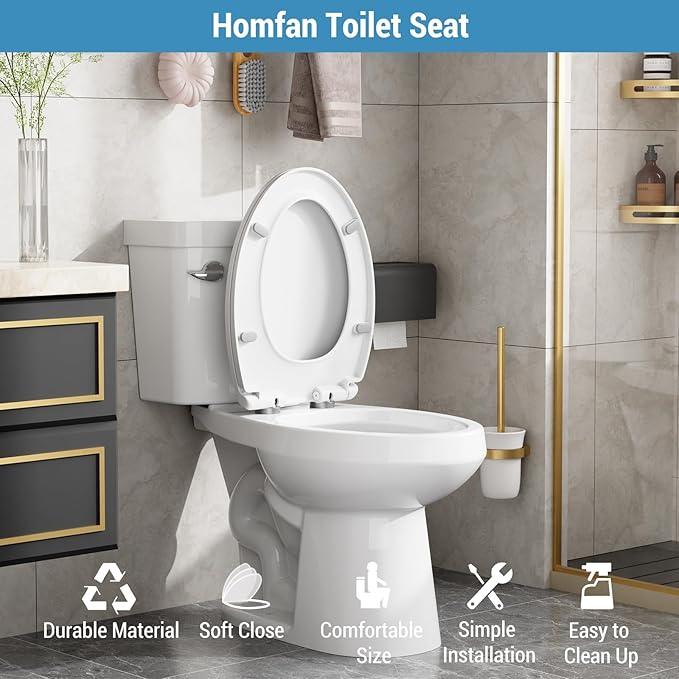 Soft Close Elongated Toilet Seat – Locking Hinges, Flat Lid, Quick-Release, Easy to Clean, Durable, Stable – Ideal for Bathroom, Family, Apartment, Hotel Global Fit– White, Elongated, Regular - ModernBath