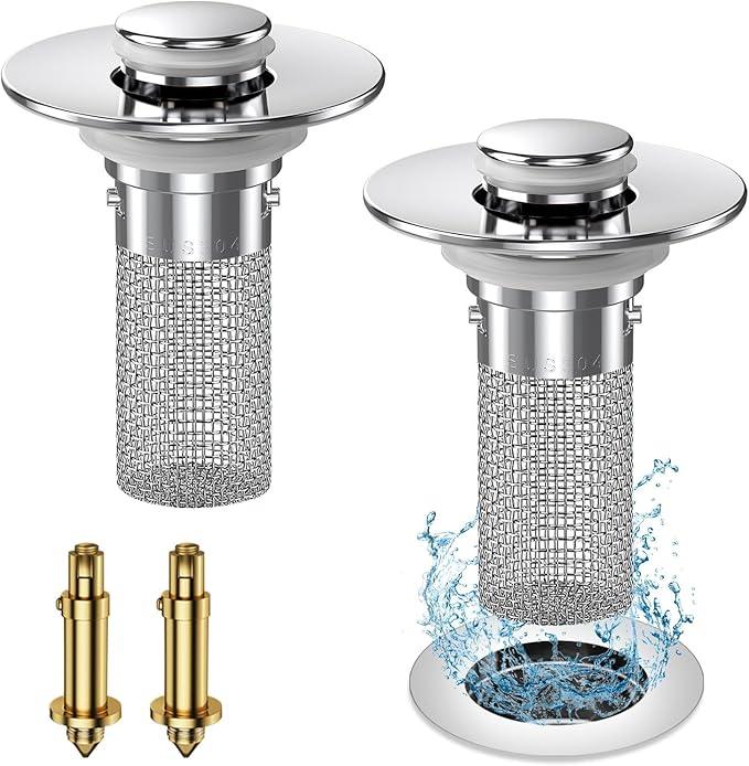 2PC Bathroom Sink Stopper Hair Catcher, Pop Up Sink Drain Filter with Removable Stainless Steel Filter Basket Hair Catcher, for US Bathroom Sink Stopper Replacement. - ModernBath