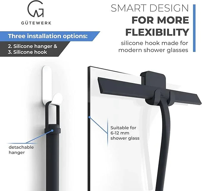 GÜTEWERK Shower Squeegee for Glass Doors, Silicone Window Squeegee, Bathroom and Glass Cleaning - Black - 11 Inch - ModernBath