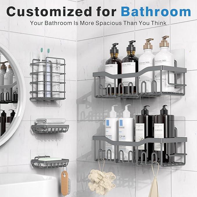 EUDELE 5-Pack Rustproof Stainless Steel Shower Caddy – No Drill Adhesive Bathroom Organizer with Large Capacity, Spacious Shower Shelves for Inside Shower, Kitchen & Home Decor Storage-XL Size - ModernBath