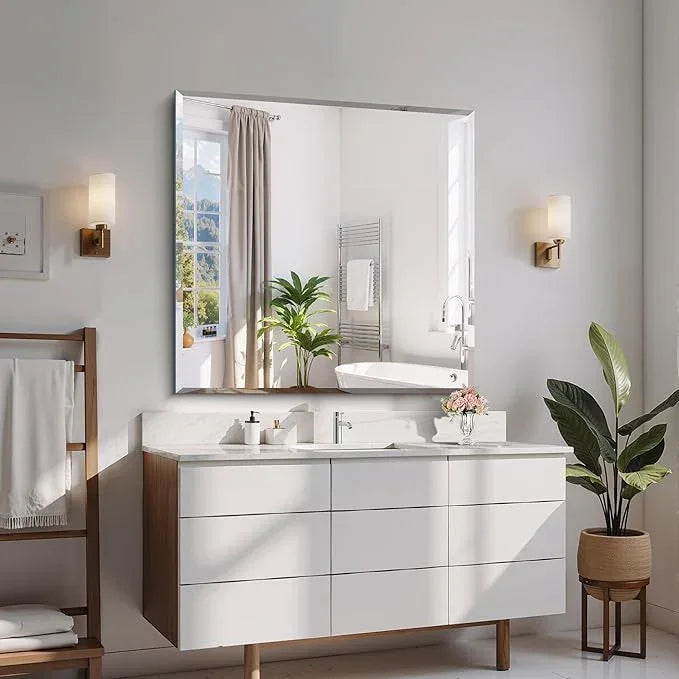 CILIBER Beveled Mirror, 36x36 inch Square Bathroom Mirrors for Wall, 3mm Tempered Glass, Upgraded Shatterproof Frameless Vanity Mirror Over Sink for Bathroom, Bedroom, Living Room and Entryway - ModernBath