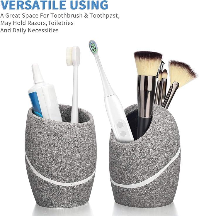 Bathroom Accessory Set,4 Pieces Bathroom Decor Accessories Complete Set Vanity Countertop Accessory Set,Includes Bathroom Soap Dispenser Set,Toothbrush Holder Set,Tumbler,Soap Dish,Grey Granite - ModernBath