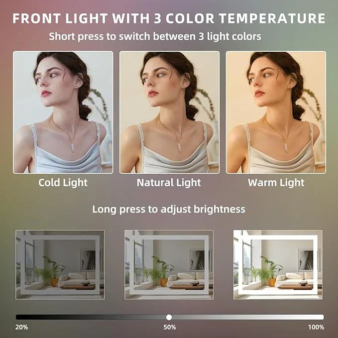 FENCHILIN Vanity Mirror with Lights, 23" x 18" RGB Backlit + Front Lit Hollywood Makeup Vanity Mirror LED Strip with 3 Colors Modes Smart Touch for Dressing Room & Bedroom White - ModernBath