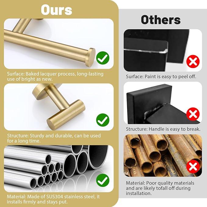 6 Pieces Brushed Gold Towel Bar Bathroom Hardware Set, 23.6Inch Brushed Gold Bathroom Accessories Towel Holder Set, SUS304 Stainless Steel Towel Racks for Bathroom - ModernBath