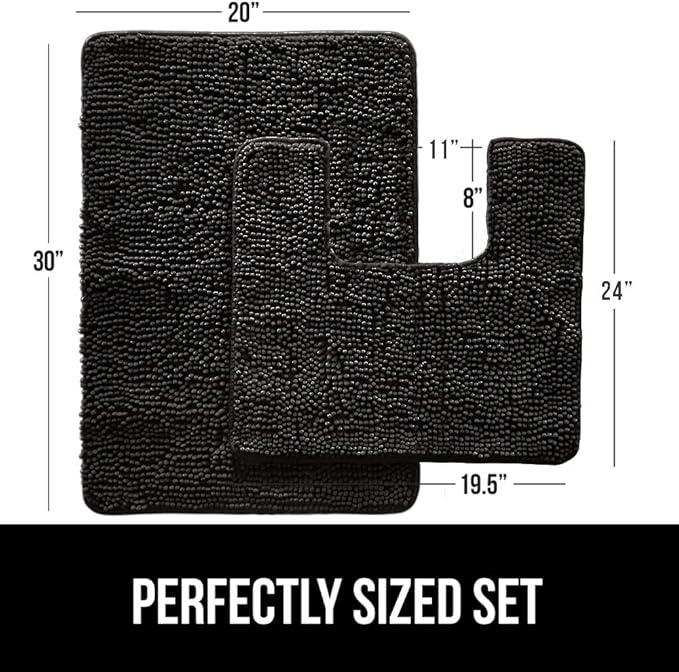 GORILLA GRIP Bathroom Rug Sets, Soft Chenille 2 Piece Area Rugs Set, Toilet Base Mat and 30x20 Carpet, Absorbent Microfiber Washable Mats Dry Quickly, Home Décor and Bath Room Accessories, Black - ModernBath