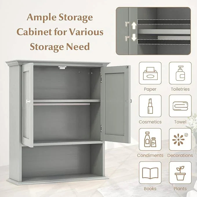 Giantex Wall Mounted Medicine Cabinets - Above Toilet Bathroom Cabinet with Adjustable Shelf, Open Shelf, Over The Toilet Space Saver Storage Cabinet for Laundry Room, Kitchen, Cupboard (Gray) - ModernBath