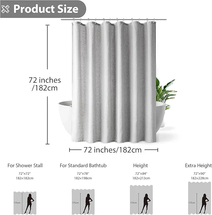 Jowels Light Grey Linen Shower Curtain, Boho Farmhouse Shower Curtain Set for Bathroom, 200GSM Luxury Weighted Water Resistant Fabric Textured Shower Curtains with 12 Metal Hooks, 72Wx72H - ModernBath