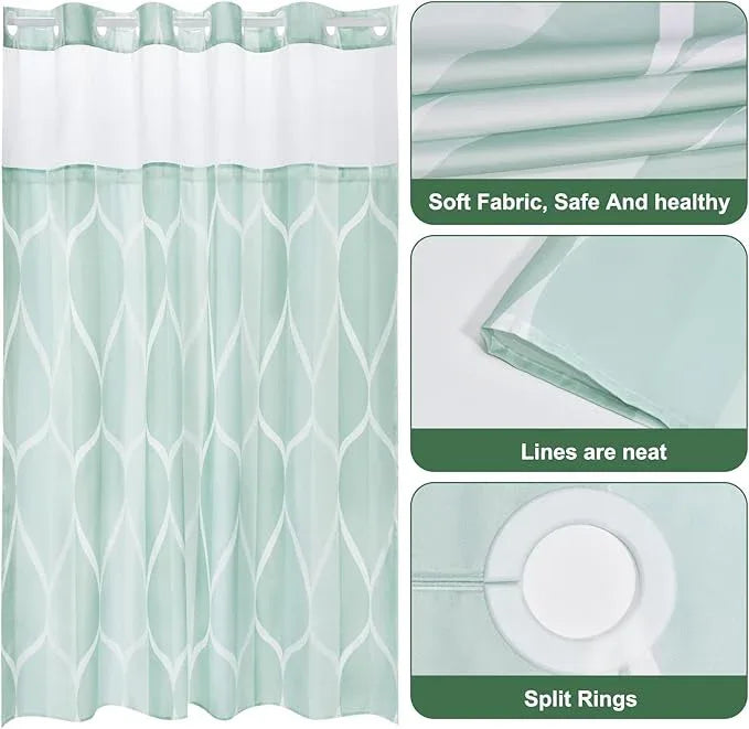 Yiatn Light Green No Hook Hotel Collection Shower Curtain - Hotel Style with See Through Mesh Top Window, Modern Geometric Waterdrop Design,Waterproof and Washable,- 71x74 INCH - ModernBath