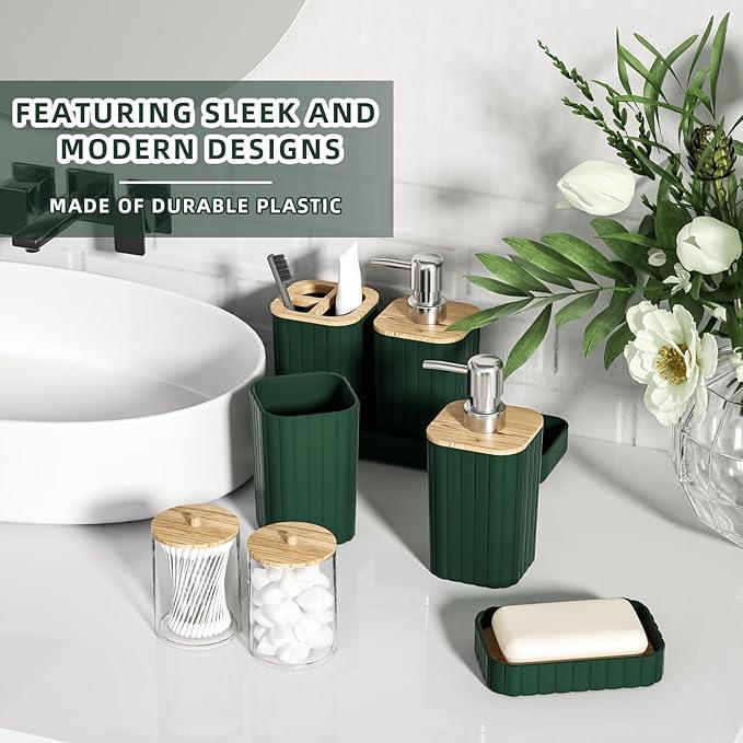 XLHOMO Bathroom Set - Elegant Green Bathroom Set, 10PC Green Bathroom Accessories Set, Bathroom Sets with Toilet Brush, Bathroom Trash Can - ModernBath