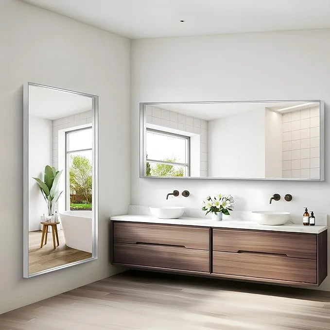 NIMURY Silver Bathroom Mirror, 72x30 Inch Rectangular Deep Frame Mirror, Large Wall Mounted Bathroom Vanity Mirror Over Sink for Bedroom,Restroom, Living Room, Hangs Vertically or Horizontally - ModernBath