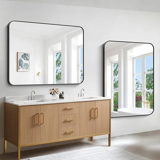 CIVENO Bathroom Mirror, 48x36 inch Black Rectangle Wall Mirror, Metal Frame Rounded Corner Vanity Mirror, Large Wall Mounted Mirror for Over Sink Bedroom Living Room Horizontal Or Vertical Mounting - ModernBath