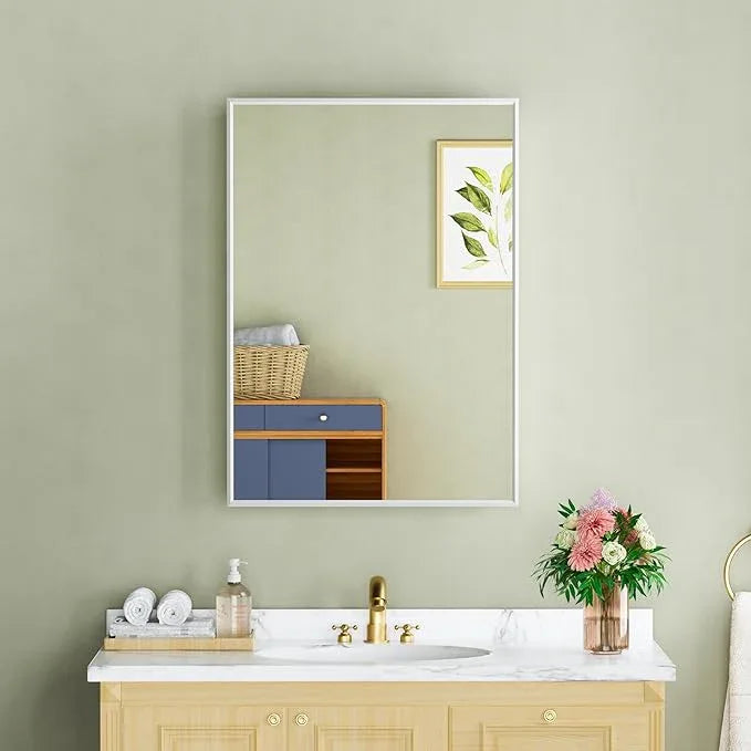 Buruis 20" x 28" Framed Medicine Cabinet with Mirror, Recessed or Wall Mounted Bathroom Cabinet, Adjustable Tempered Glass Shelves, Left/Right Open Reversible, No Assembly Required, White - ModernBath