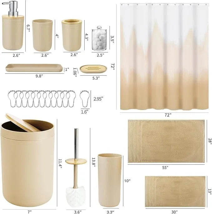 iMucci Bathroom Accessories Bathroom Sets with Shower Curtain, Bath Towel Set, Trash Can, Toilet Brush, Soap Dispenser, Bathroom Accessories Set Complete - ModernBath
