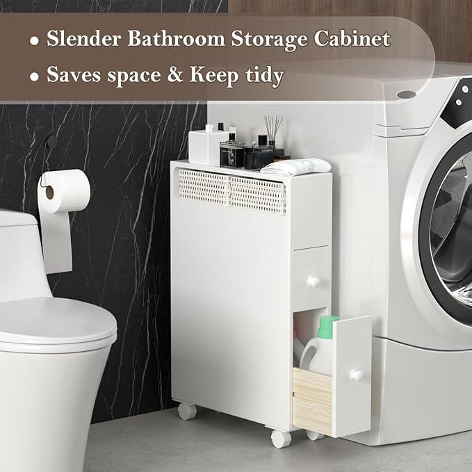 TY ARTS & CULTURE Bathroom Storage Cabinet One-Piece, Bathroom Floor Organizer with 2 Drawers, Bath Toilet Paper Holder for Small Space, No Installation & 360° Movable - ModernBath