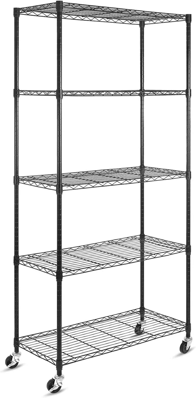 WDT 5-Shelf Shelving Units on Wheels Casters, Adjustable Heavy Duty Metal Shelf Wire Storage Rack for Home Office Garage Kitchen Bathroom Organization(16”Wx36”Dx75”H), Black - ModernBath