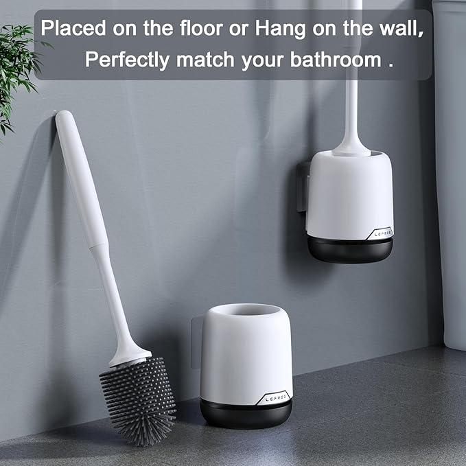 Lefree 3 Pack Silicone Toilet Bowl Brush and Holder Set with Ventilated Holder, Floor Standing & Wall Mounted Toilet Scrubber - ModernBath
