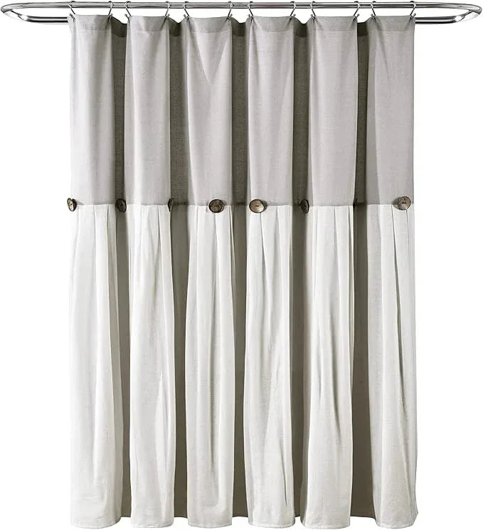 Lush Decor Linen Button Shower Curtain, 72" W x 72" L, Gray & Off White - Gray Shower Curtain Fabric - Bathroom Curtain - Farmhouse Bathroom Decor - ModernBath