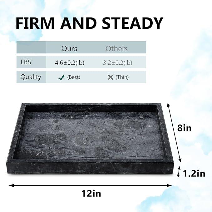 Zilukar Real Natural Marble Tray for Bathroom, Vanity, Kitchen and Desktop, Rectangle Genuine Marble Stone Tray for Jewelry, Cosmetics, Candles, Lotion, Perfume and Home Decor Black - ModernBath