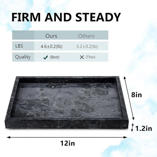 Zilukar Real Natural Marble Tray for Bathroom, Vanity, Kitchen and Desktop, Rectangle Genuine Marble Stone Tray for Jewelry, Cosmetics, Candles, Lotion, Perfume and Home Decor Black - ModernBath