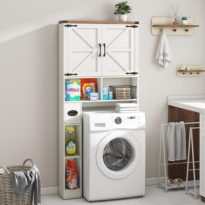 Vabches Over The Toilet Storage Cabinet, Farmhouse Storage Cabinet Over Toilet with 2 Barn Doors && Toilet Paper Holder Stand，Home Space-Saving Toilet Rack, for Laundry, Restroom, Bathroom - ModernBath
