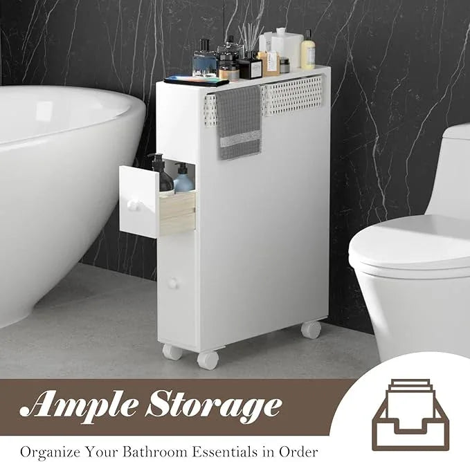 TY ARTS & CULTURE Bathroom Storage Cabinet One-Piece, Bathroom Floor Organizer with 2 Drawers, Bath Toilet Paper Holder for Small Space, No Installation & 360° Movable - ModernBath