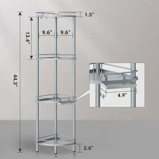 ELYKEN Corner Shower Caddy Standing, 4 Tier Rustproof Metal Shower Organizer with Soap Holder, Floor Shower Corner Shelf Rack Storage Stands with Adjustable Feet & 2 Hooks for Bathroom, Silver - ModernBath