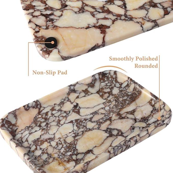 Karibiber Calacatta Marble Vanity Trays, Marble Bathroom Tray Countertop, Luxury Decorative Dresser Organizer, Purple&White Natural Stone Serving Tray for Kitchen, Perfume, Jewelry Holder Storage - ModernBath