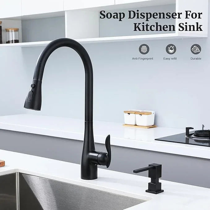 Sink Soap Dispenser for Kitchen Sink (Matte Black), All Brass Built-in and Refill from Top Design,Metal Hand Soap & Dish Soap Copper Pump - ModernBath