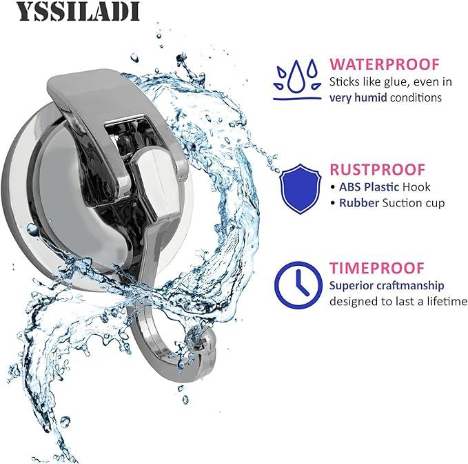 Heavy Duty Suction Cup Hooks for Shower, Bathroom Robe - Vacuum Glass Hooks, Reusable, No Hole Punched, for Garland Decoration (Silver, 6 Pack) - ModernBath