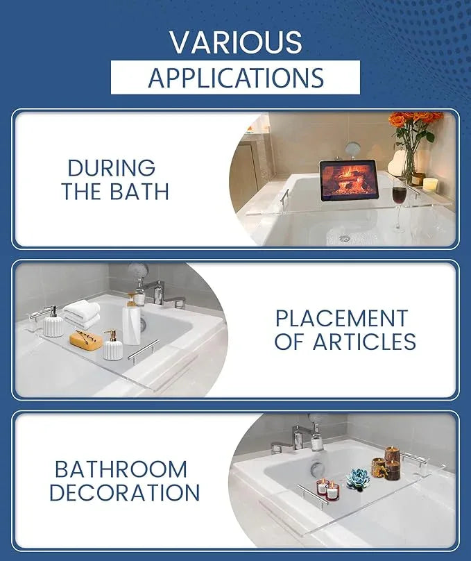 Ezcasch Acrylic Bathtub Tray Bathtub Tray Caddy Bath Tray Table for Tub Luxury Spa with Book and Wine Glass Holder Bathroom Accessories for Decorative Bathtubs, Transparent 31.5inch - ModernBath
