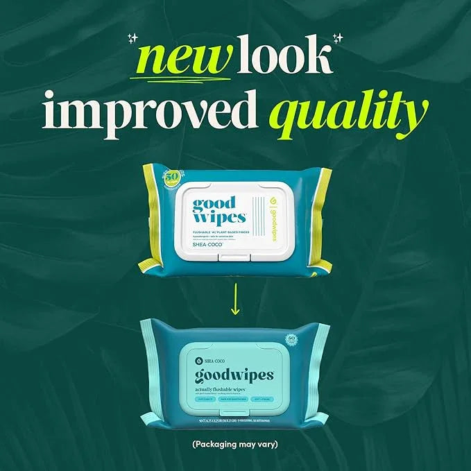 goodwipes Flushable Butt Wipes - Vitamin E & Aloe - Sewer & Septic Safe - Extra Large Adult Wet Wipes For Women & Men - Bathroom Essentials - Shea-Coco, 153 Count (3 Packs + 3 Individually Wrapped) - ModernBath