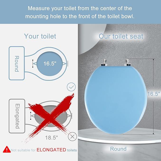 Blue Round Toilet Seat Natural Wood Toilet Seat with Zinc Alloy Hinges, Easy to Install also Easy to Clean, Scratch Resistant Toilet Seat by Angol Shiold (Round, Blue) - ModernBath