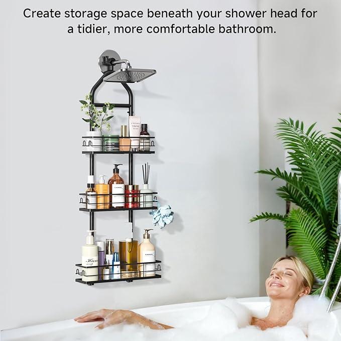 XDMsuxd 3 Tier Hanging Shower Head Caddy, Adjustable Hanging Shower Caddy Over Showerhead, No Drilling Handing Racks Rustproof for Bathroom Shampoo Soap Storage - ModernBath