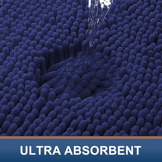 Smiry Luxury Chenille Bathroom Rugs 30x20, Extra Soft and Absorbent Shaggy Bath Mat, Machine Washable, Non-Slip Plush Carpet Runner for Tub, Shower, and Floor, Home Decor Accessories, Deep Blue - ModernBath
