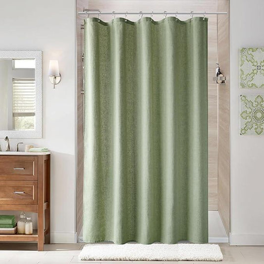 Naturoom 60 Inch Shower Curtain - Stall Narrow Half Green Linen Ultra Thick Fabric Shower Curtain Set with Hooks, Boho Farmhouse Rustic RV Camper Bath Curtains for Bathroom, Sage Green, 60 x 72 - ModernBath