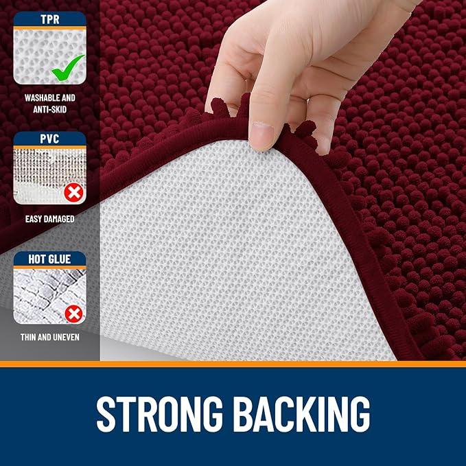 OLANLY Bathroom Rugs 24x16, Extra Soft Absorbent Chenille Bath Rugs, Rubber Backing Quick Dry, Machine Washable Bath Mats for Bathroom Floor, Tub and Shower, Home Decor Accessories, Burgundy - ModernBath