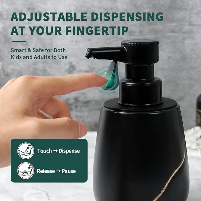 BosilunLife Automatic Foaming Soap Dispenser - Battery Operated Foam Hand Soap Electric Dispenser for Bathroom Ceramic Smart Auto Dish Soap Dispenser for Kitchen Waterproof, Black,17 oz - ModernBath