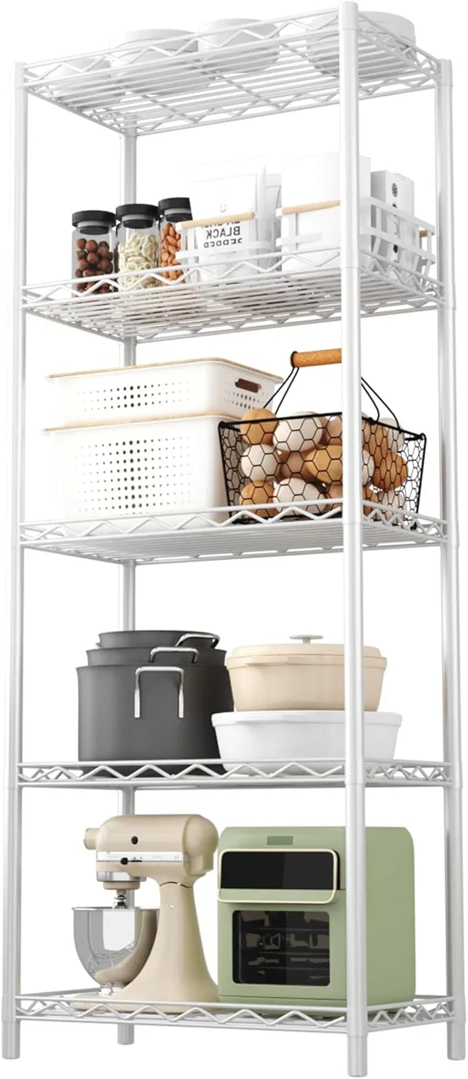 HOMEFORT 5-Tier Wire Shelving 5 Shelves Unit Metal Storage Rack Durable Organizer Perfect for Pantry Closet Kitchen Laundry Organization in White - ModernBath