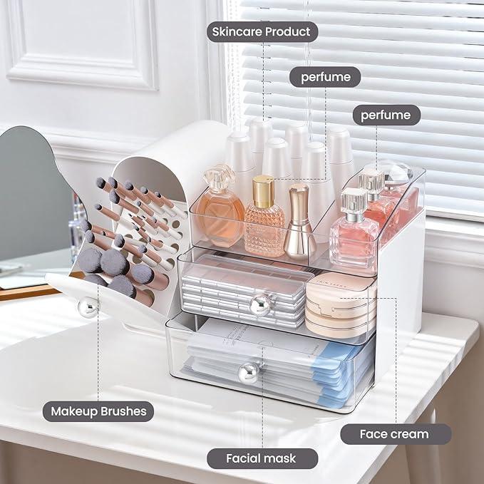 Makeup Organizer,Vanity Organizer with Makeup Brush Holder,Large Skincare Organizers and Bathroom Countertop Organizer,Storage Lipstick,Perfume,Nail Polish,Beauty,Hair Accessories,Gifts for Women - ModernBath