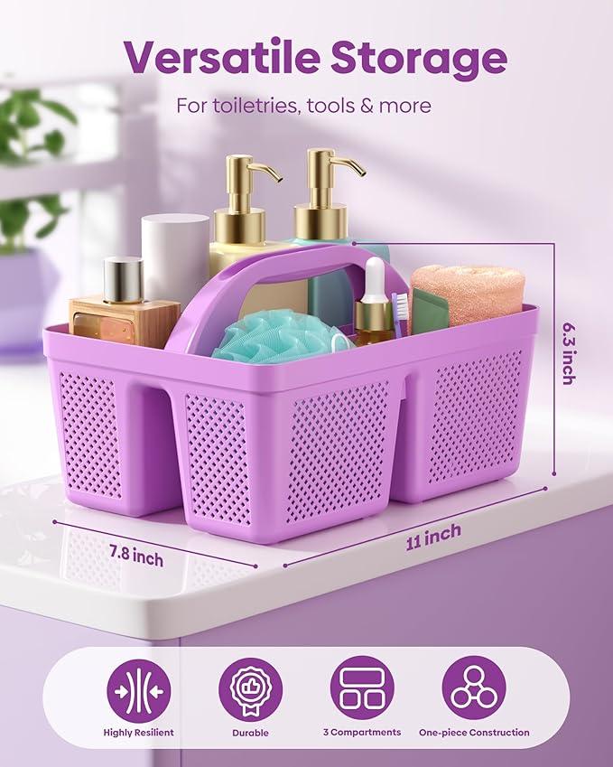 MLIKLU 4 Pack Portable Shower Caddy, Integrated Handle, Reinforced Plastic, Quick-Dry Ventilation Holes, Multi-purpose Storage Basket for Home, Dorm and Bathroom, Kitchen, Under Sink Storage, Purple - ModernBath
