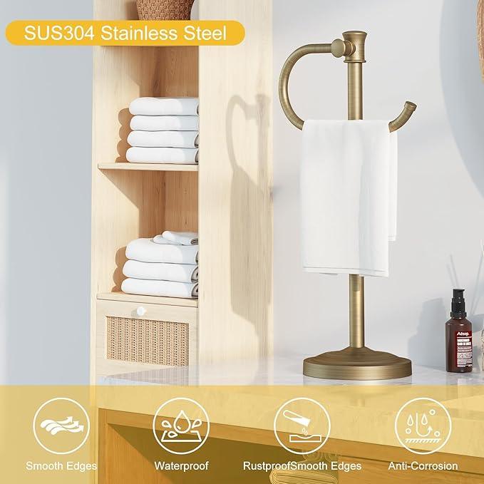 BESy 17 Inch Antique Brass Stand Towel Bar Hanger Hand Towel Bar Bathroom Vanity Countertop Towel Holder Free Standing Stainless Steel Towel Ring Hardware Accessories Towel Rack - ModernBath