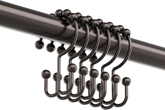 Zenna Home Metal Double Glide Shower Rings, Oil Rubbed Bronze – Set of 12 Heavy Duty, Rust-Resistant Shower Rings with Smooth Glide for Shower Curtains and Liners - ModernBath