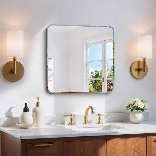 CILIBER Beveled Frameless Mirror, 18x18 Square Bathroom Mirror Rounded Corner, 18 inch Frameless Vanity Mirror, Shatterproof Lightweight Design Wall Mirror for Bedroom Living Room Entryway - ModernBath
