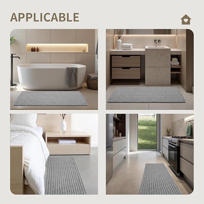 Ruggnovea Chenille Bathroom Rugs Non Slip Washable 36x24, Extra Thick Soft Absorbent Chenille Bath Mat, Non-Slip Barrier Backing, Quick Dry Machine Washable Bath Mats Tub, Shower,Floor/Sink,Grey - ModernBath