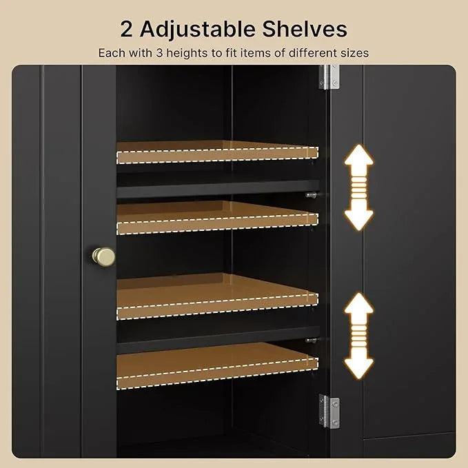 Gizoon Small Bathroom Storage Cabinet, Freestanding Organizer with 2 Doors, 2 Adjustable Shelves, 40" H Floor Pantry Cabinet for Dining Room, Kitchen, Living Room, Hallway, Black - ModernBath