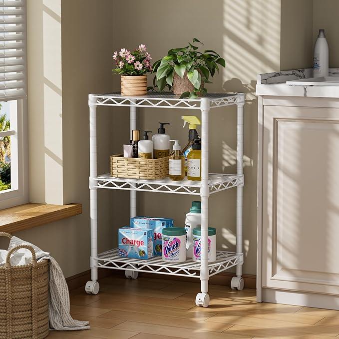 3 Tier Adjustable Storage Shelves Heavy Duty Metal Utility Shelf Wire Shelving Unit Organizer Rack for Home Kitchen Office Bathroom Pantry Room 12" D x 18" W x 30" H - ModernBath