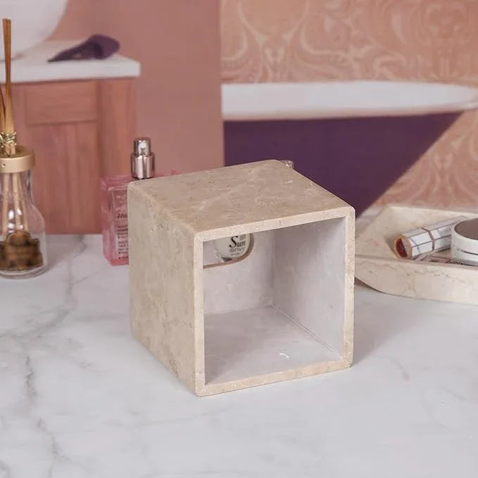 Creative Home Luxury Natural Champagne Marble Tissue Box Cover Heavy-Duty Square Facial Tissue Holder, Hand-Carved for Bathroom Bedroom Living Room, Elegant Durable, Beige, 5.4 x 5.4 x 5.6 H Inch - ModernBath