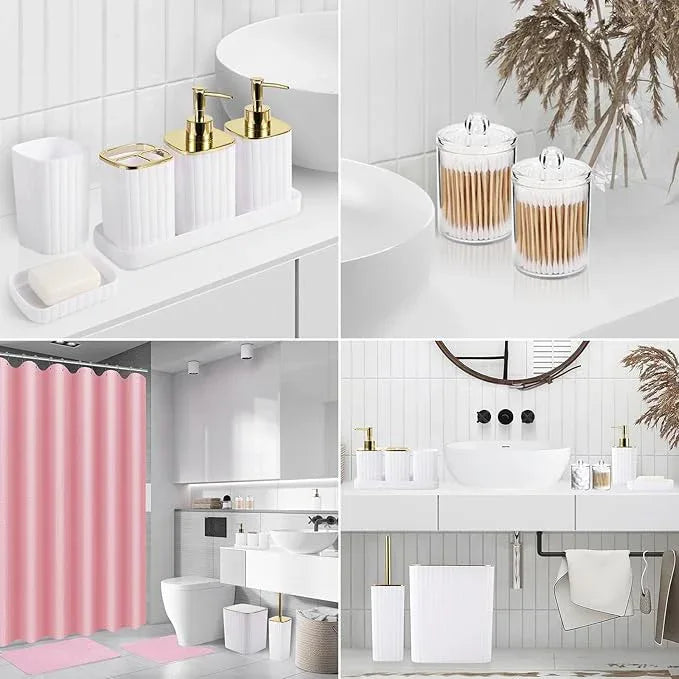 XLHOMO 26PC Bathroom Set - Gorgeous White Bathroom Set, Bathroom Accessories Set, Pink Shower Curtain Set with Bathtub Mats for Shower Tub - ModernBath