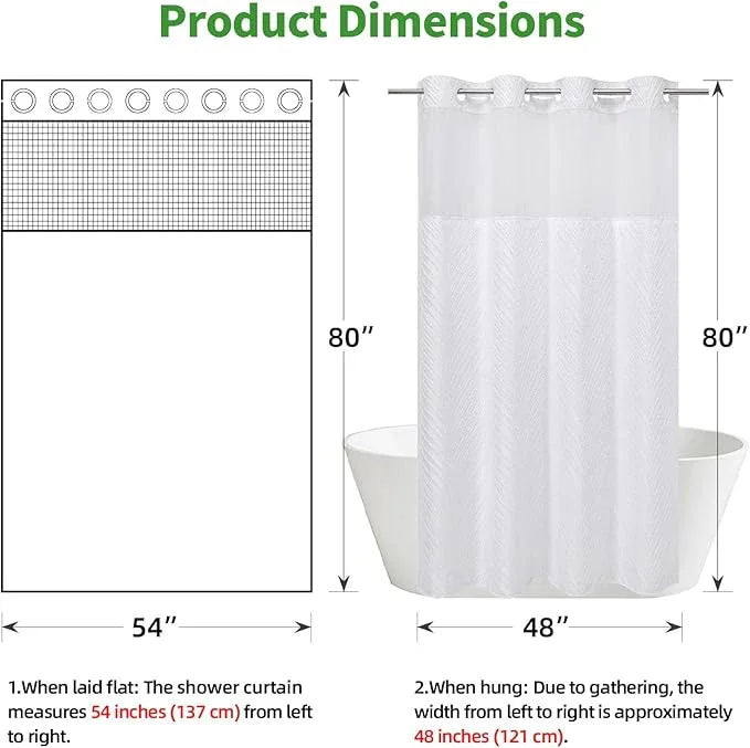 eachope stall no Hook Tufted Shower Curtain with snap in Liner Set, White Waterproof Fabric Inner Liner,Boho Style Shower Curtain with See Through top Window, White, 54Wx80H - ModernBath