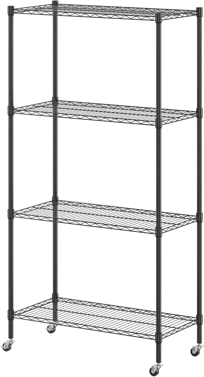 Homdox Heavy Duty 4-Tier Metal Shelving Unit with Adjustable Shelves, Rolling Storage Rack for Kitchen, Garage, Pantry, 36.02"x17.91"x74.41", Black - ModernBath
